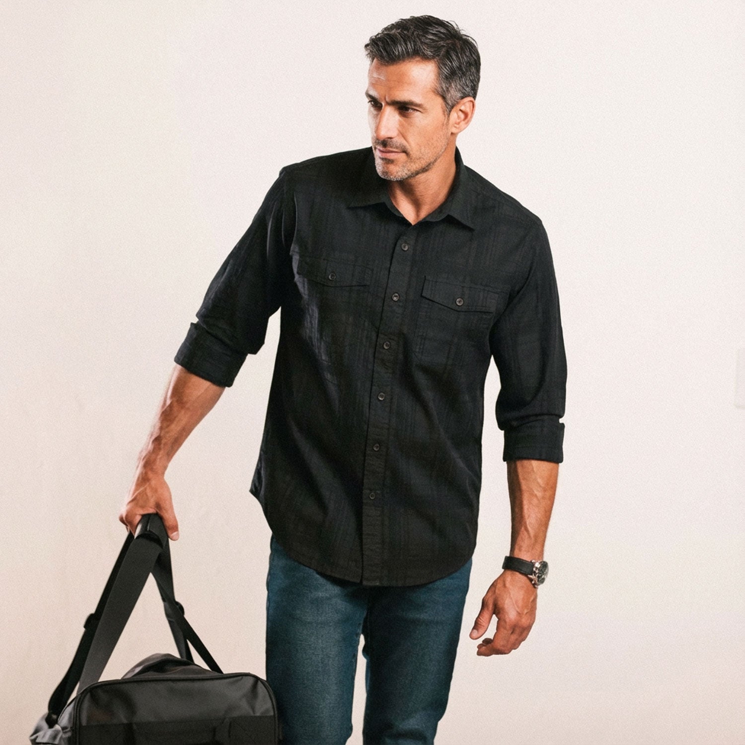 Davis Shadow Plaid Utility Shirt – Black Cotton
