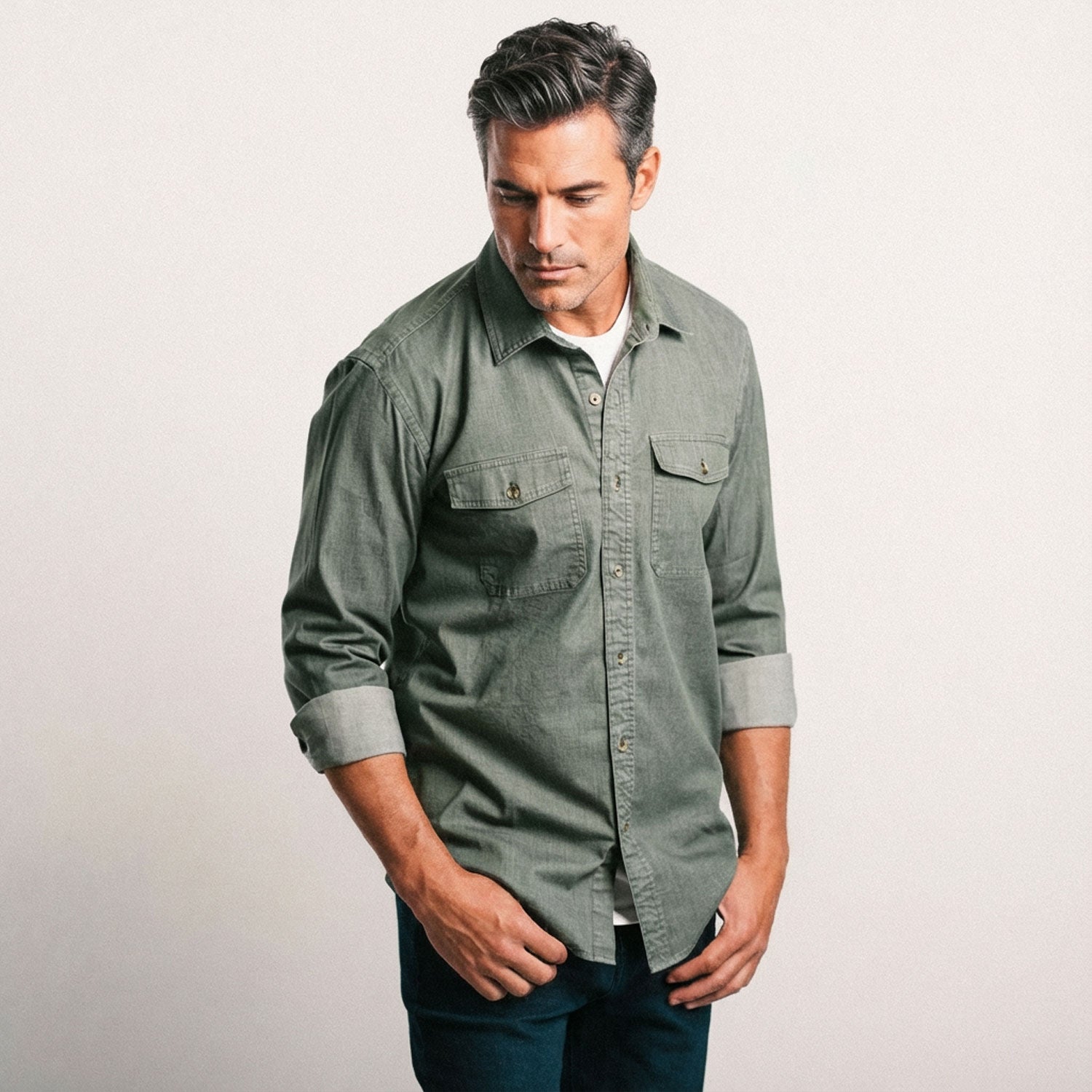 Men's Utility Shirt - Davis in Sage Green Twill X-Large Men's Utility Shirt - Davis in Sage Green Twill X-Large