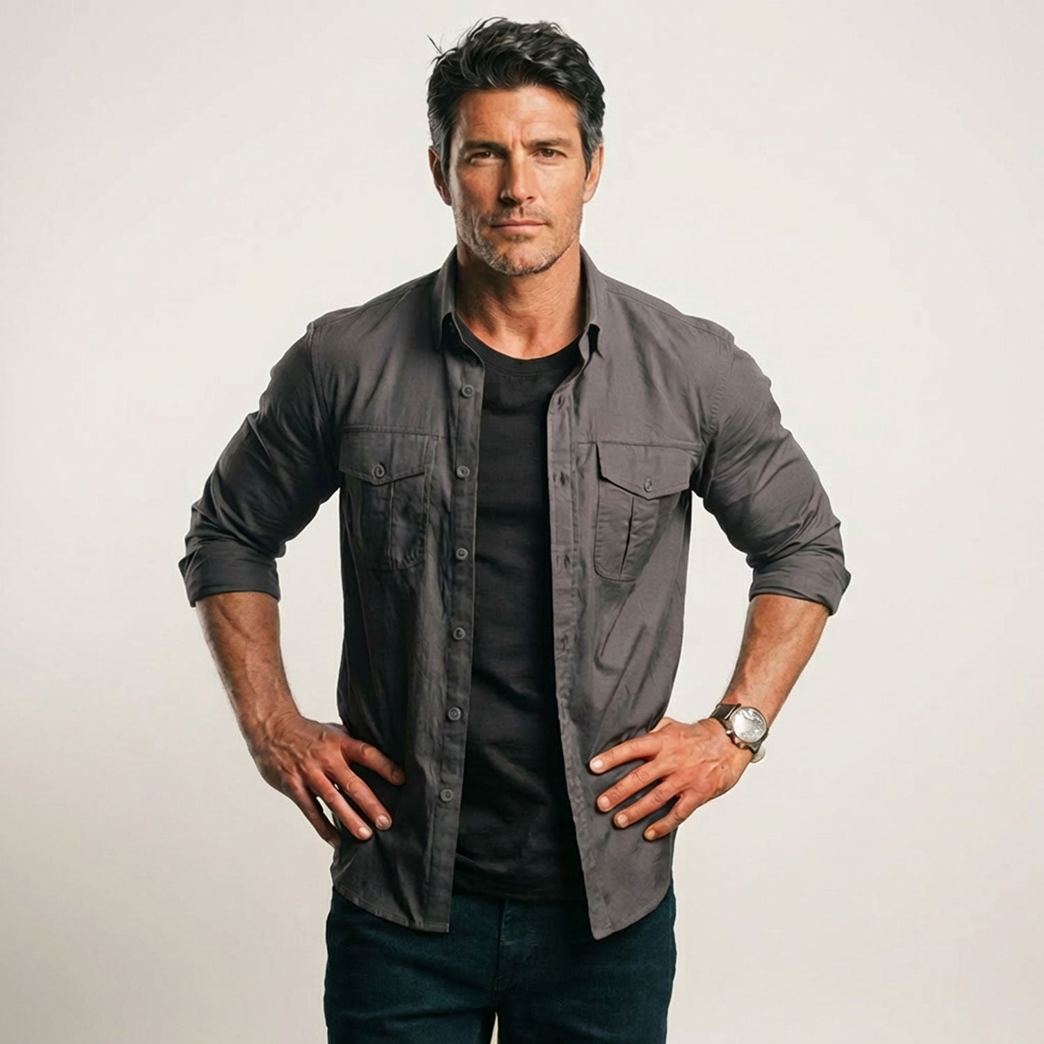 Editor Shirt – Slate Gray Stretch Cotton Poplin