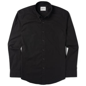 Essential Button Down Collar Casual Shirt - Jet Black Stretch Cotton Poplin