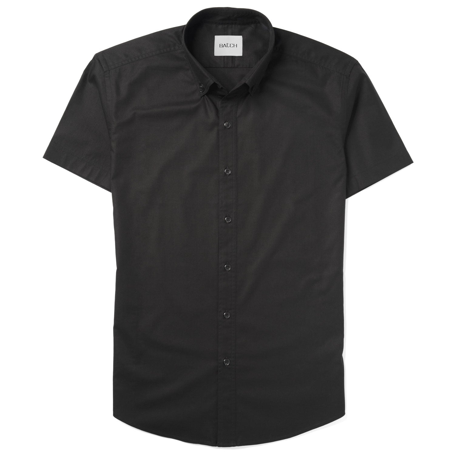 Essential Button Down Collar Casual Short Sleeve Shirt - Jet Black Cotton Twill