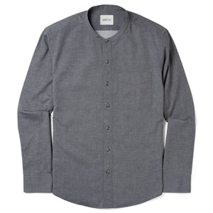Essential Band Collar 1 Pocket Button Down Shirt - Flint Gray Cotton Denim