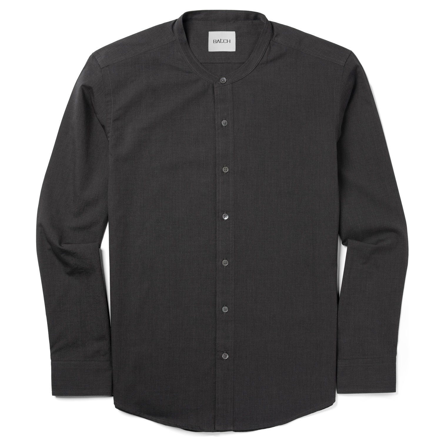 Essential Band Collar Button Down Shirt - Asphalt Gray Cotton End-on-end