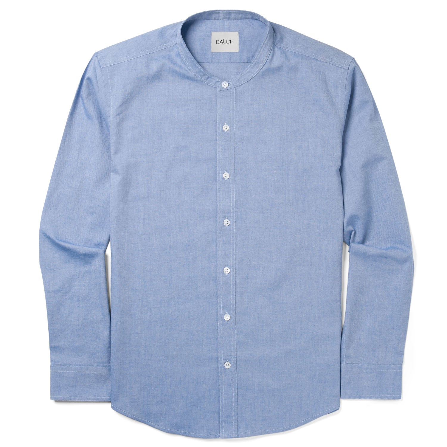 Essential Band Collar Button Down Shirt - Classic Blue Cotton Oxford