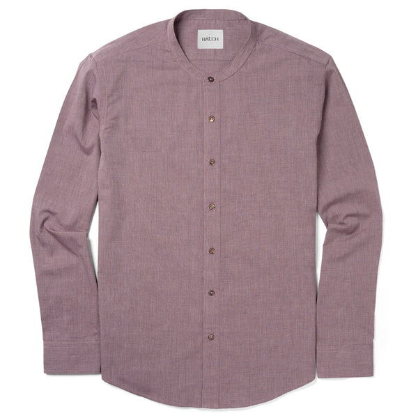 Essential Band Collar Button Down Shirt - Currant Cotton End-on-end