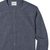 Batch Men's Essential Band Collar Button Down Shirt - Navy Cotton End-on-end Image Close Up