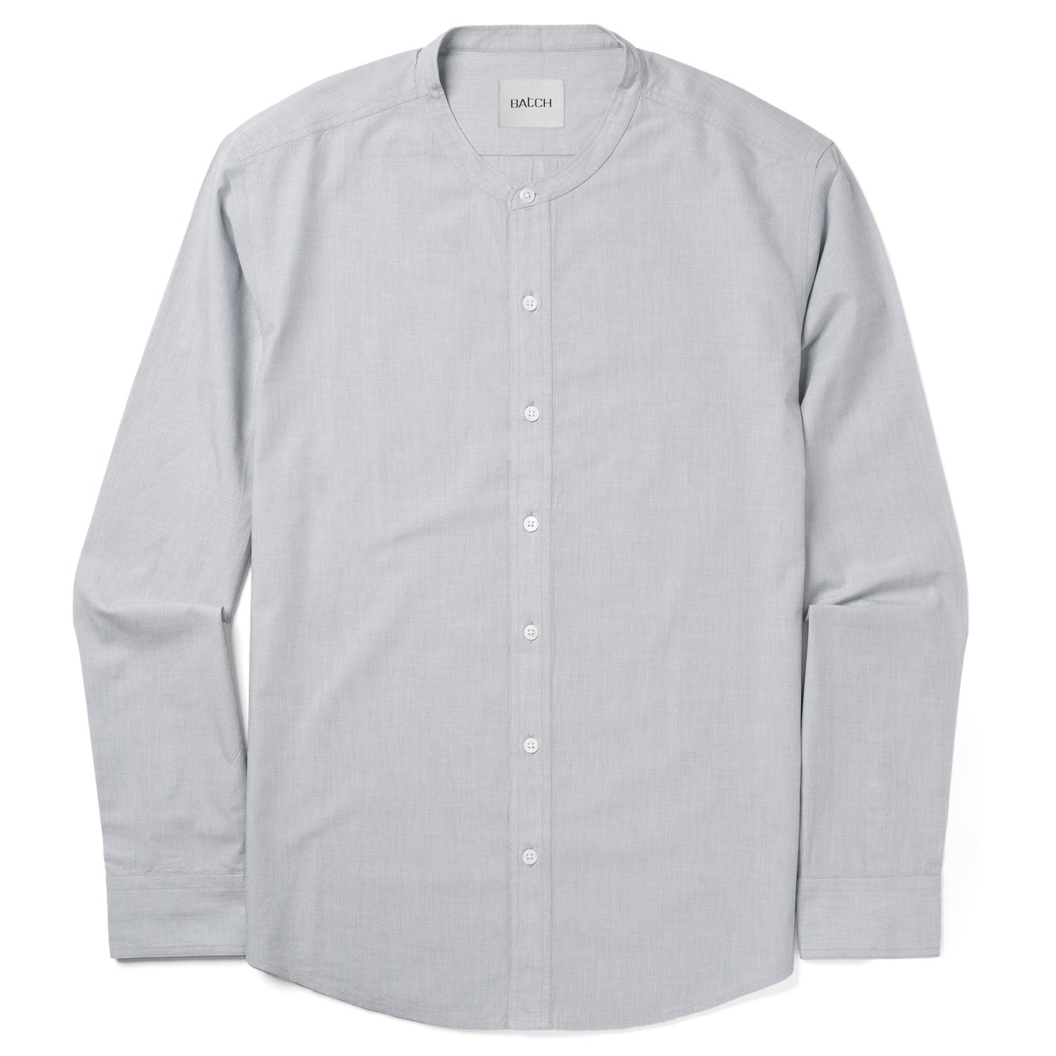 Essential Band Collar Button Down Shirt - Aluminum Gray Cotton End-on-end
