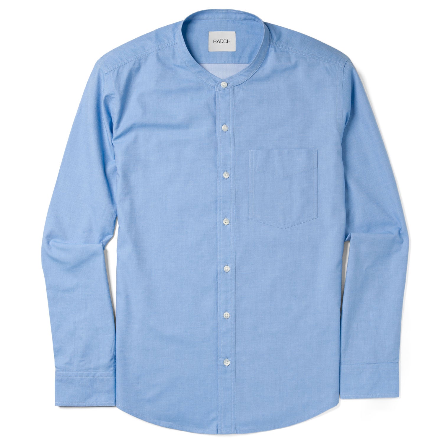 Essential Band Collar 1 Pocket Button Down Shirt - Pacific Blue Cotton Denim
