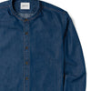 Essential Band Collar Button Down Shirt - Medium Blue Cotton Denim