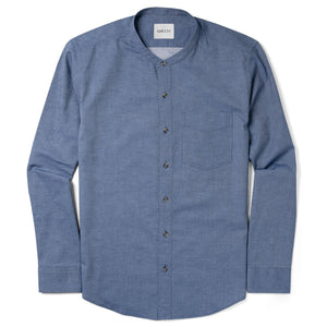 Essential Band Collar 1 Pocket Button Down Shirt - Navy Cotton Twill