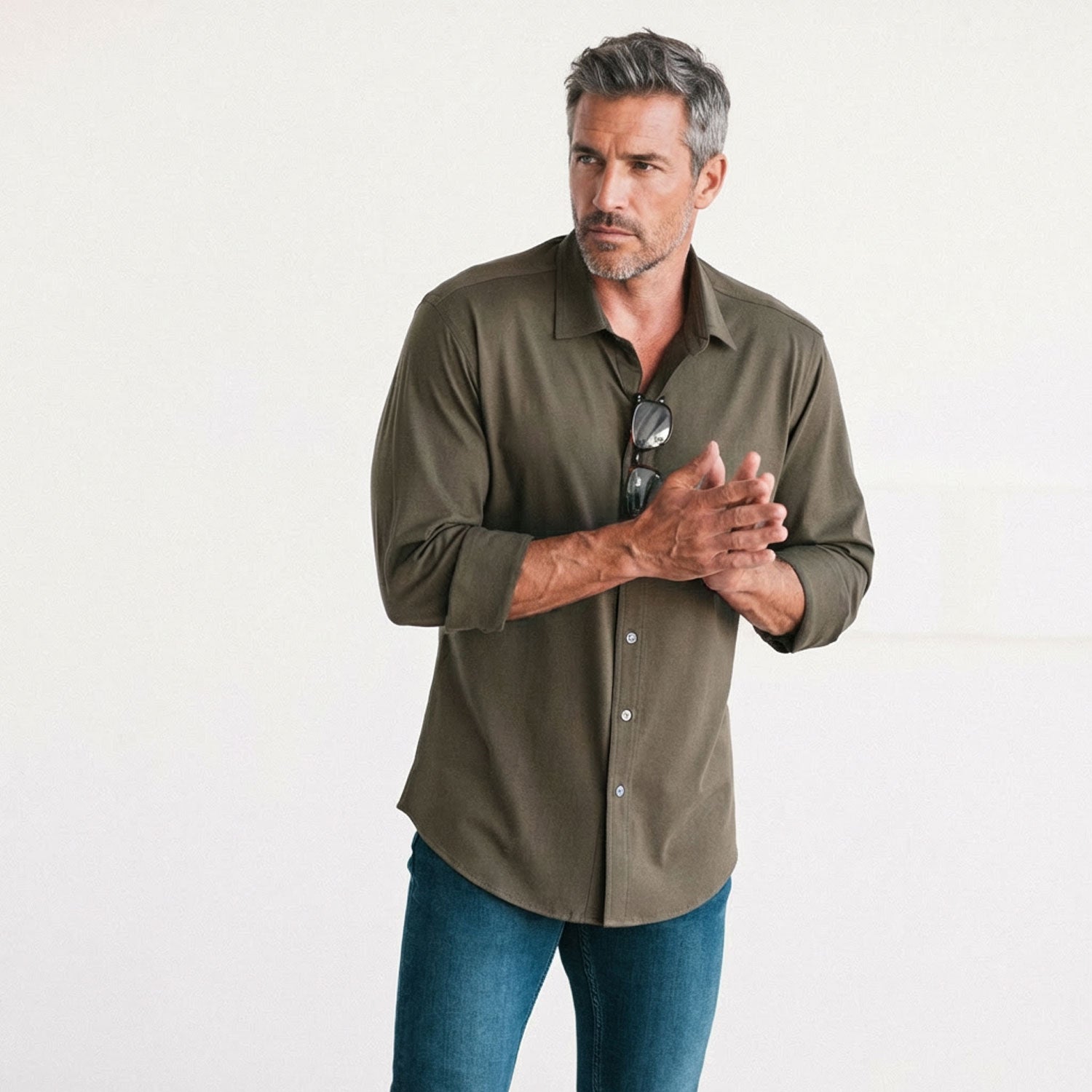 T-Shirt Shirt - Olive Green Cotton Jersey