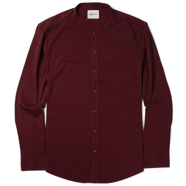 Essential Band Collar T-Shirt Shirt - Burgundy Cotton Jersey