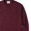 Essential Band Collar Button Down Shirt - Burgundy Cotton Stretch Poplin