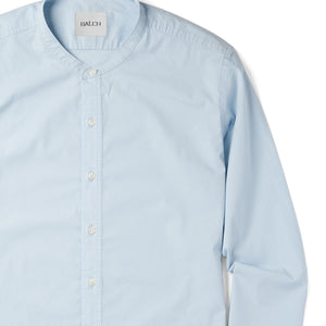 Essential Band Collar Button Down Shirt - Light Blue Cotton Stretch Poplin