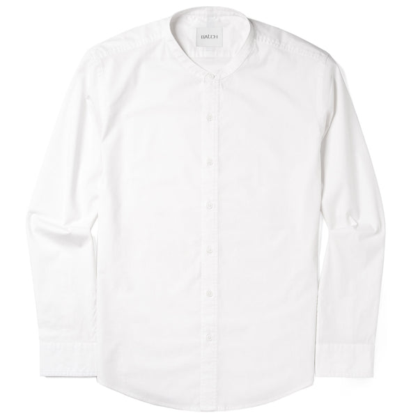 Time SALE✨BAND COLLAR YOKE SHIRTS(white) Men's Band Collar Button Down Shirt In White Stretch Cotton Poplin