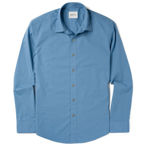 Essential Spread Collar Casual Shirt - Steel Blue Stretch Cotton Poplin