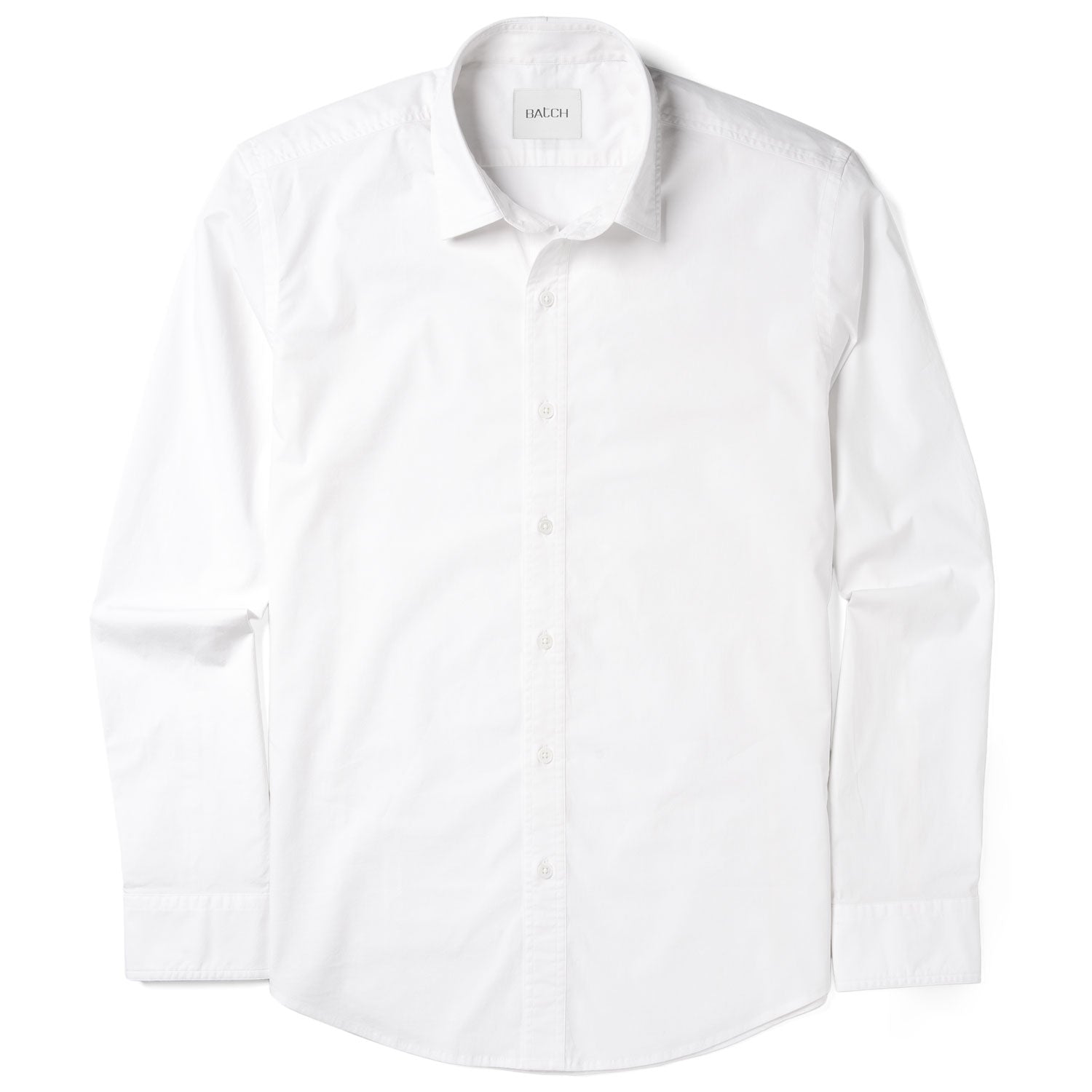 Essential Spread Collar Casual Shirt - Pure White Stretch Cotton Poplin