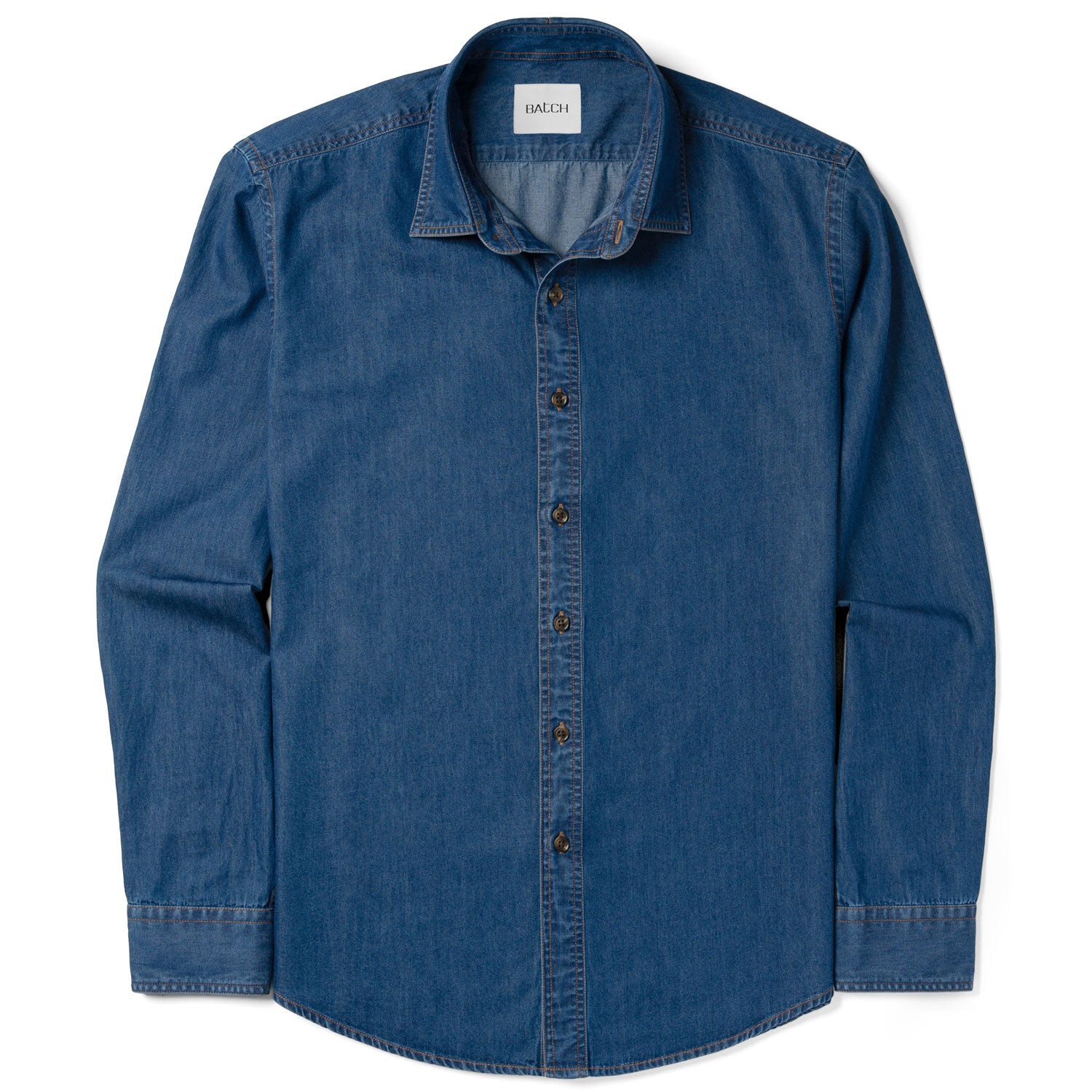 Essential Spread Collar Casual Shirt - Medium Blue Cotton Denim