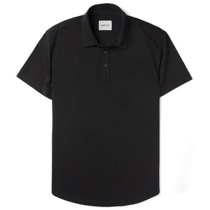 Essential Short Sleeve Curved Hem Polo Shirt –  Black Cotton Jersey