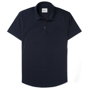 Essential Short Sleeve Curved Hem Polo Shirt –  Dark Navy Cotton Jersey