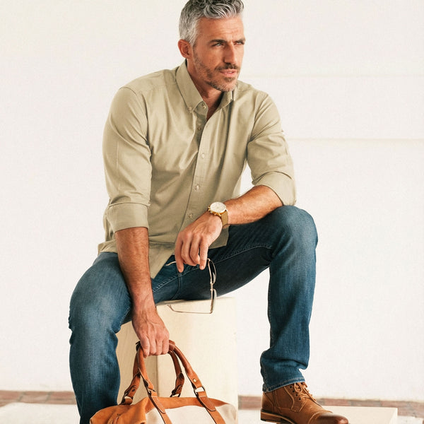 Essential Button Down Collar Casual Shirt - Desert Stone Cotton Twill