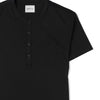 Batch Men's Essential Short Sleeve Curved Hem Henley – Black Cotton Jersey Image Close Up