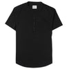Batch Men's Essential Short Sleeve Curved Hem Henley – Black Cotton Jersey Image