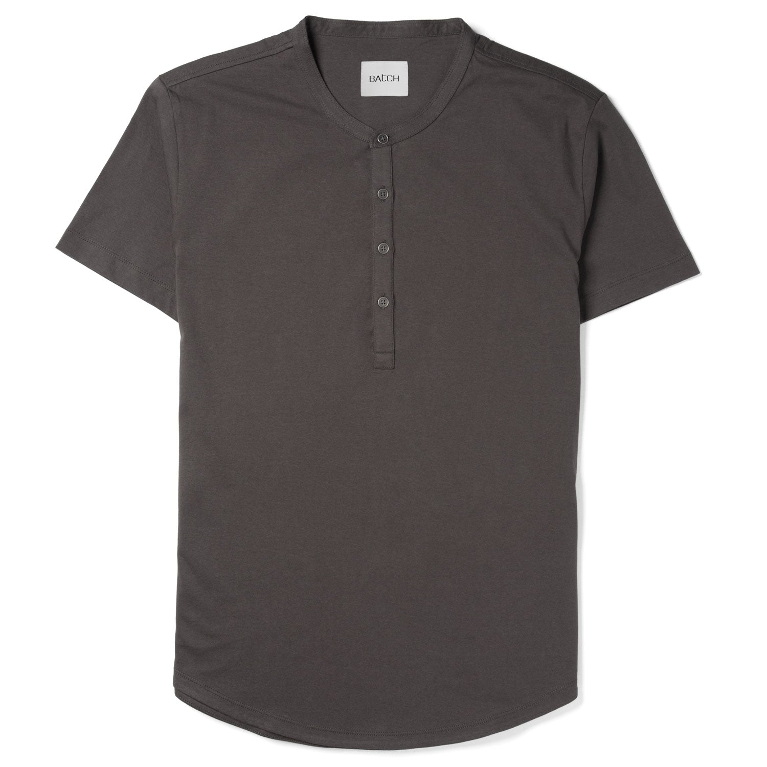 Essential Short Sleeve Curved Hem Henley –  Slate Gray Cotton Jersey