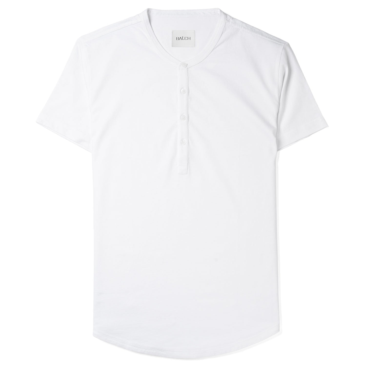 Essential Short Sleeve Curved Hem Henley –  White Cotton Jersey