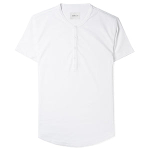 Batch Men's Essential Short Sleeve Curved Hem Henley – White Cotton Jersey Image
