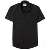 Essential Spread Collar Casual Short Sleeve Shirt - Black Cotton Twill
