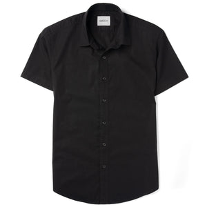 Essential Spread Collar Casual Short Sleeve Shirt - Black Cotton Twill