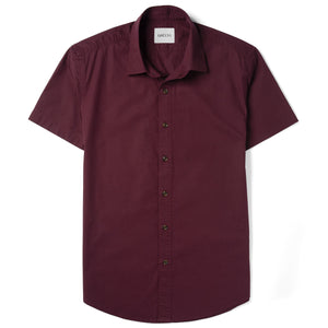Essential Spread Collar Casual Short Sleeve Shirt - Burgundy Stretch Cotton Poplin