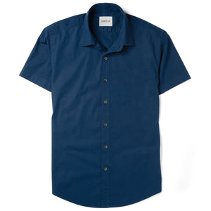 Essential Spread Collar Casual Short Sleeve Shirt - Cobalt Blue Stretch Cotton Poplin