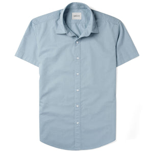 Essential Spread Collar Casual Short Sleeve Shirt - Light Blue Cotton Twill