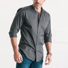 Essential Band Collar Button Down Shirt - Slate Gray Cotton Twill