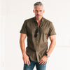 Batch Men's Essential Casual Short Sleeve Shirt - Olive Green Cotton Twill Image On Body