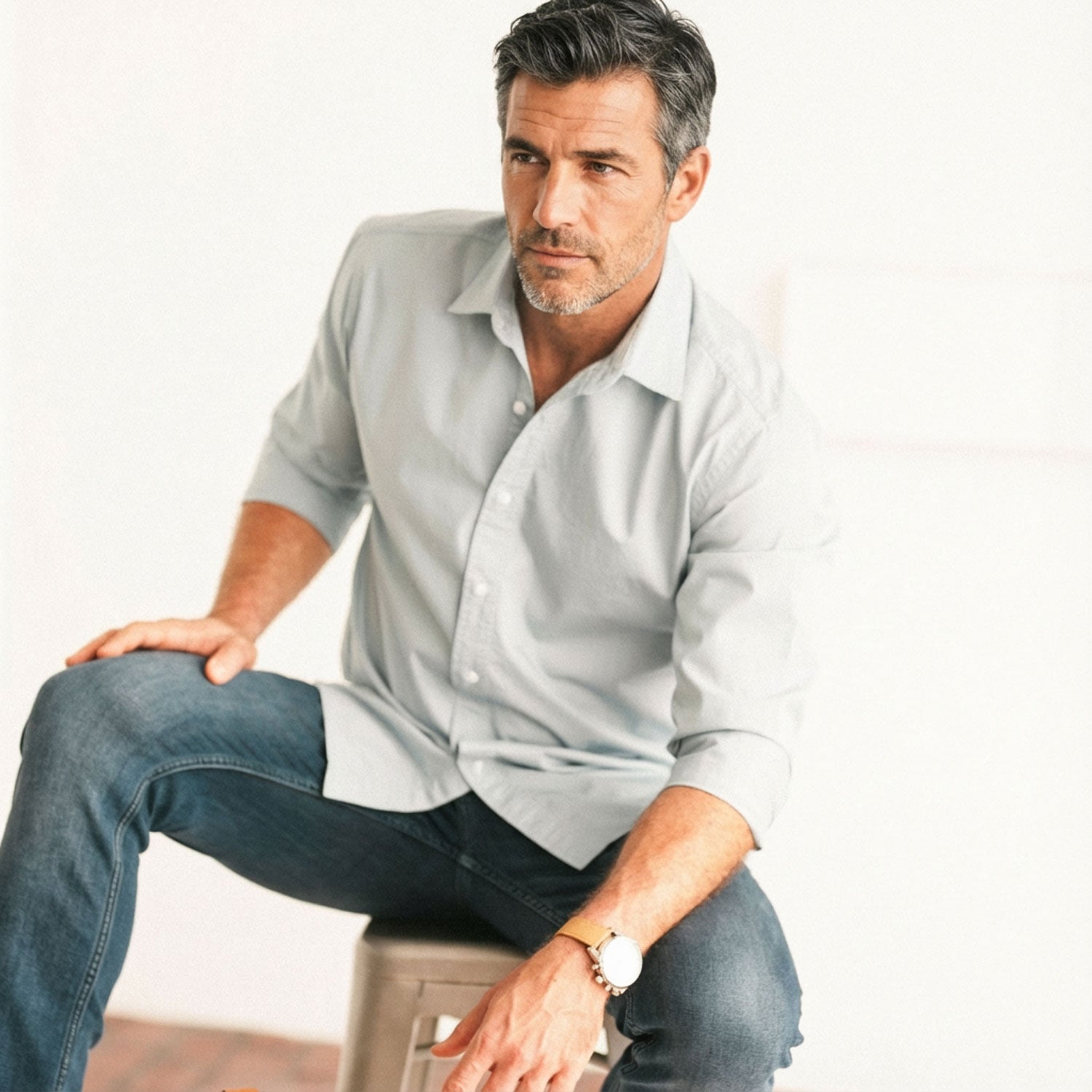 Essential Spread Collar Casual Shirt - Cloud Blue Stretch Cotton Poplin