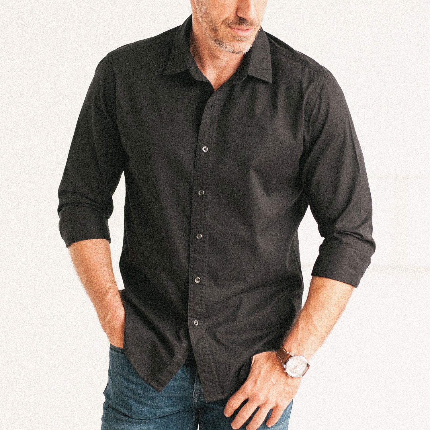Men's Casual Button Down Shirt in Black Cotton Poplin X-Large Men's Casual Button Down Shirt in Black Cotton Poplin X-Large