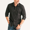Essential Spread Collar Casual Shirt - Jet Black Cotton Twill