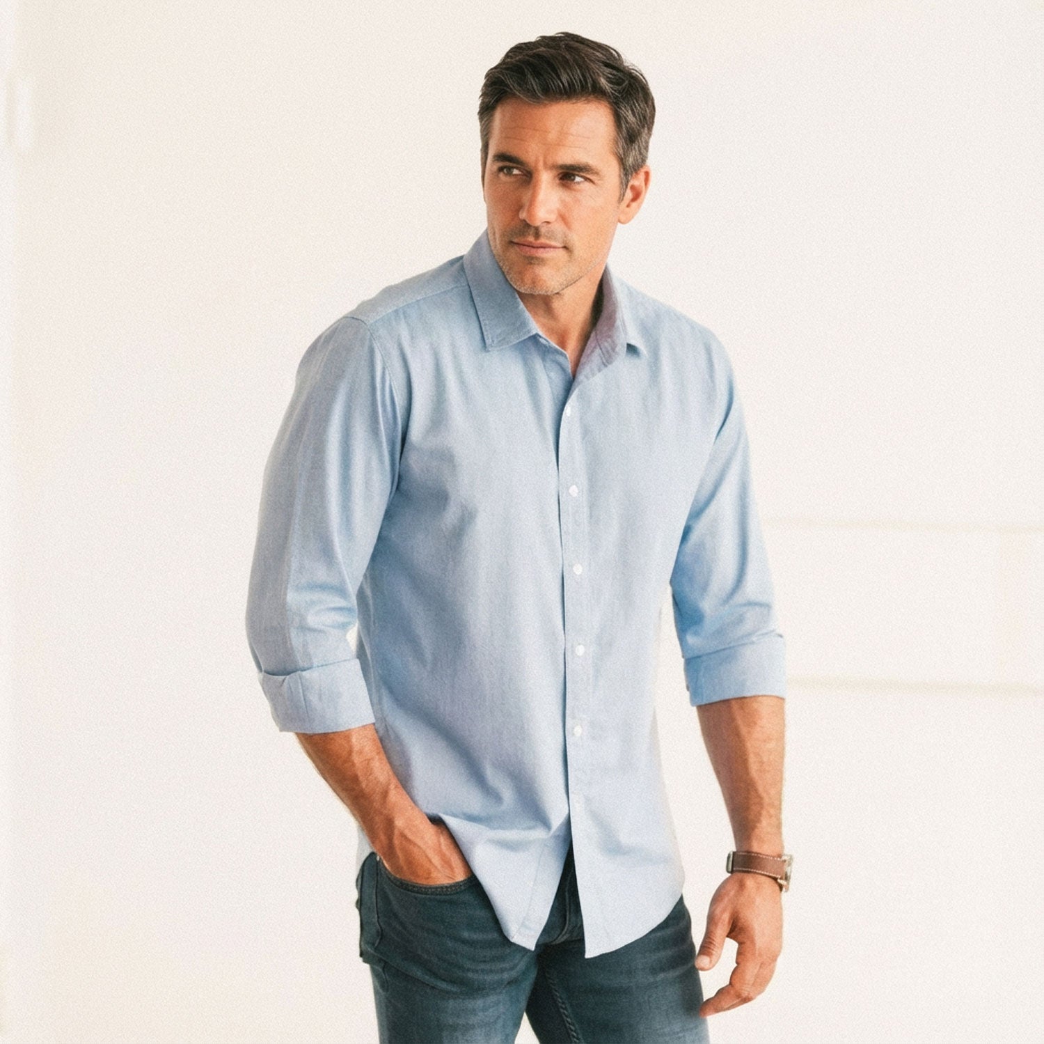 Essential Spread Collar Casual Shirt - Classic Blue Cotton Oxford