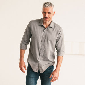 Essential Spread Collar Casual Shirt - Flint Gray Cotton Oxford