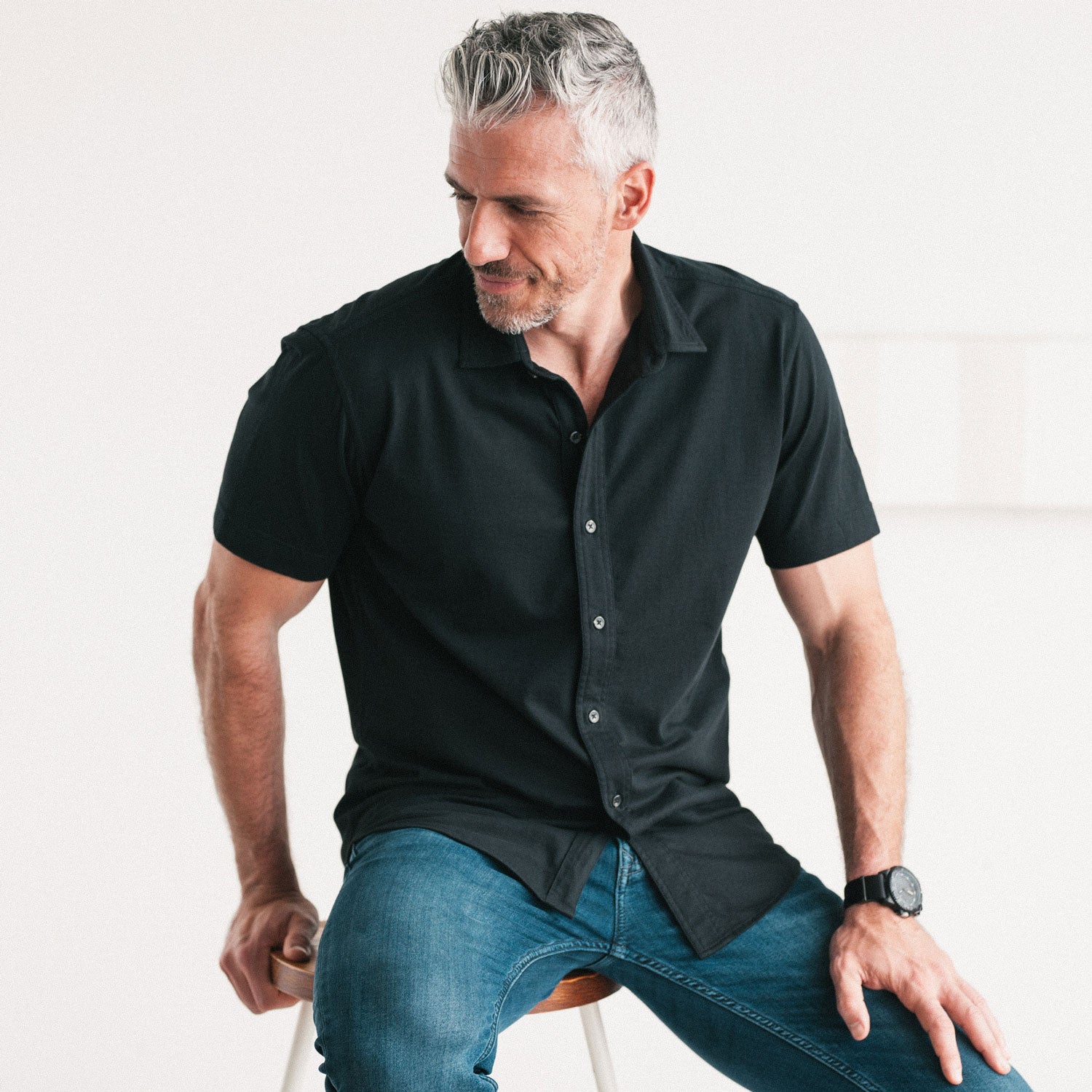 Knit Shirt Short Sleeve Button Up Athletic Fit Short Sleeve T