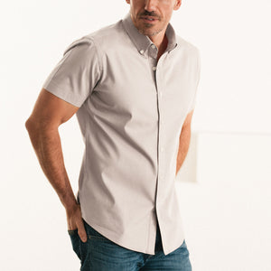Essential Button Down Collar Casual Short Sleeve Shirt - Cement Gray Cotton Twill