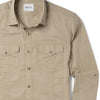 Light Tan Spread Collar Men's 2 Patch Pocket with Roll Sleeves Utility Shirt Western Details in Cotton - Close Up