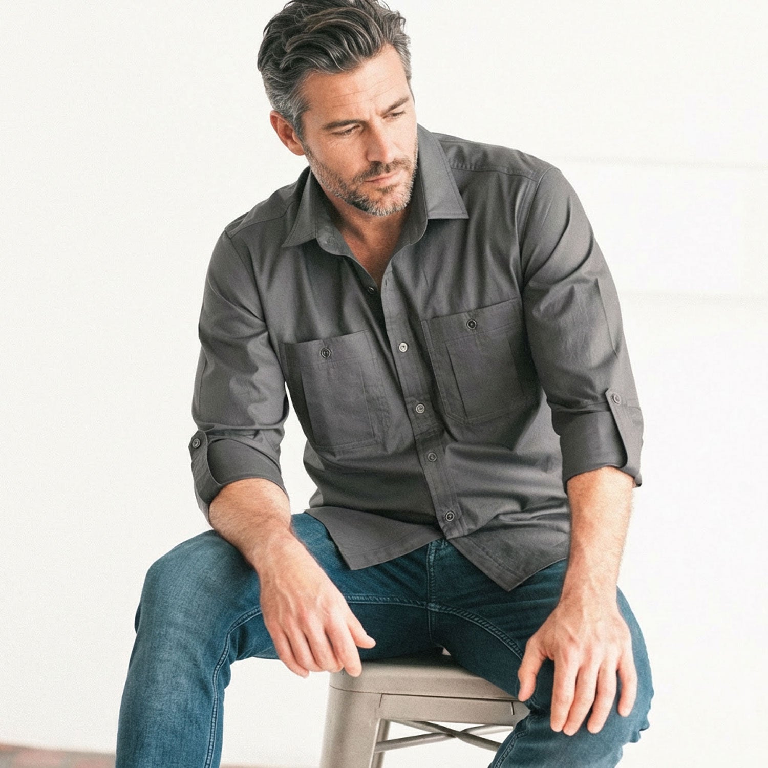 Fixer Utility Shirt – Slate Gray Cotton Twill