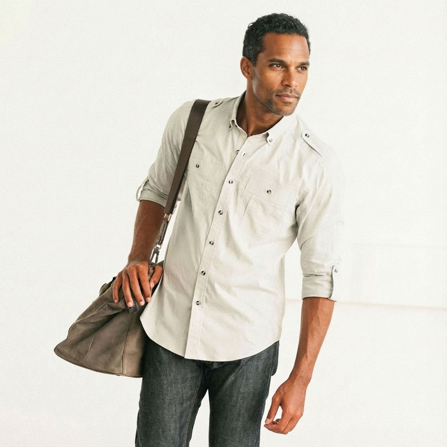 Finisher Utility Shirt – Stone Gray Stretch Cotton Poplin