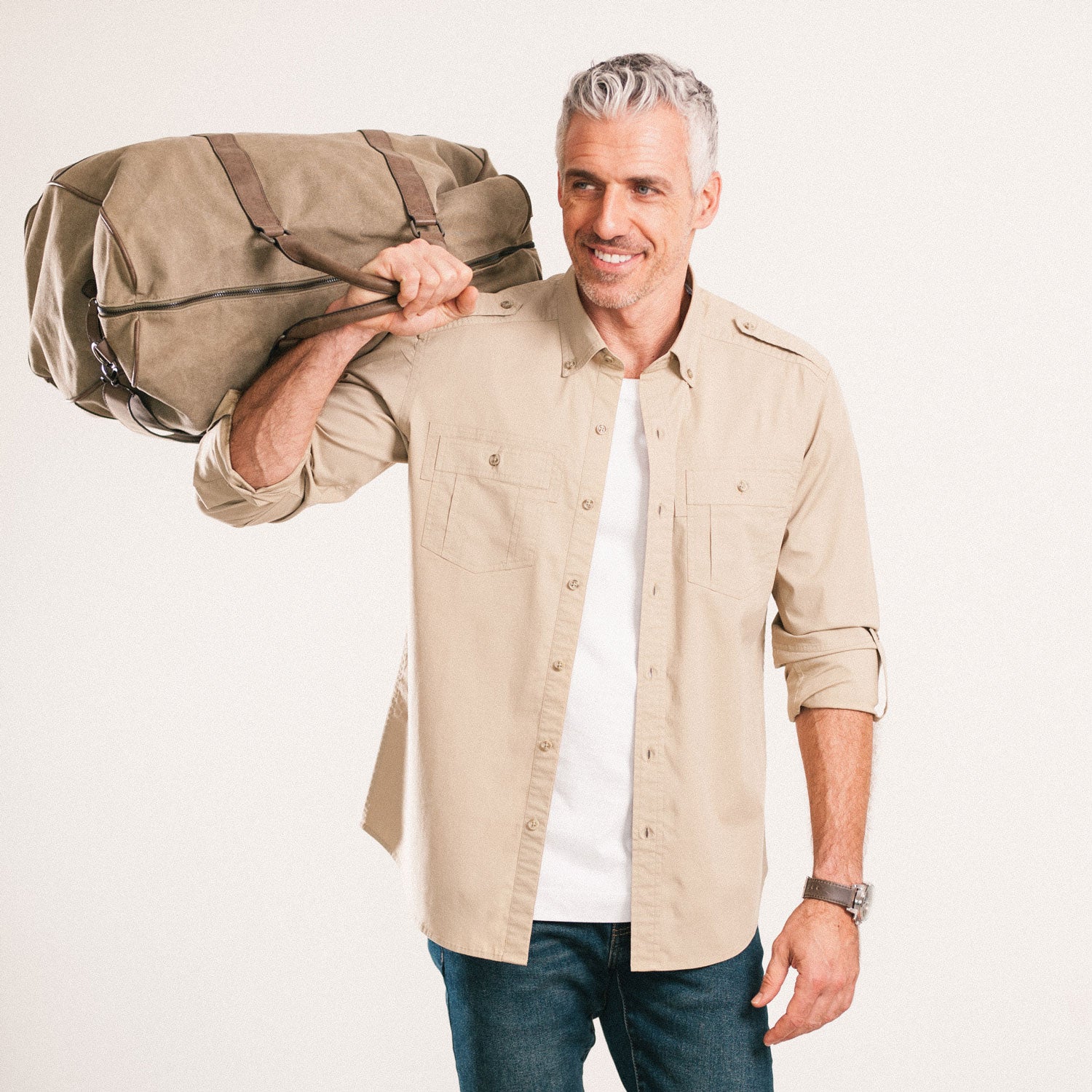 Finisher Utility Shirt – Desert Sand Stretch Cotton Poplin