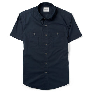 Men's Short Sleeve Fixer Utility Shirt In Navy Blue Cotton Twill