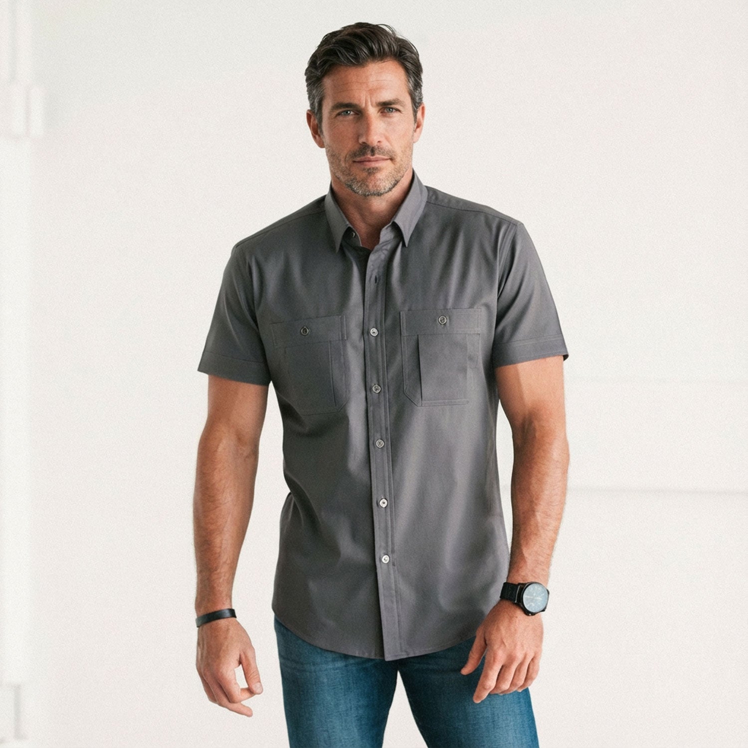 Fixer Short Sleeve Utility Shirt – Slate Gray Twill